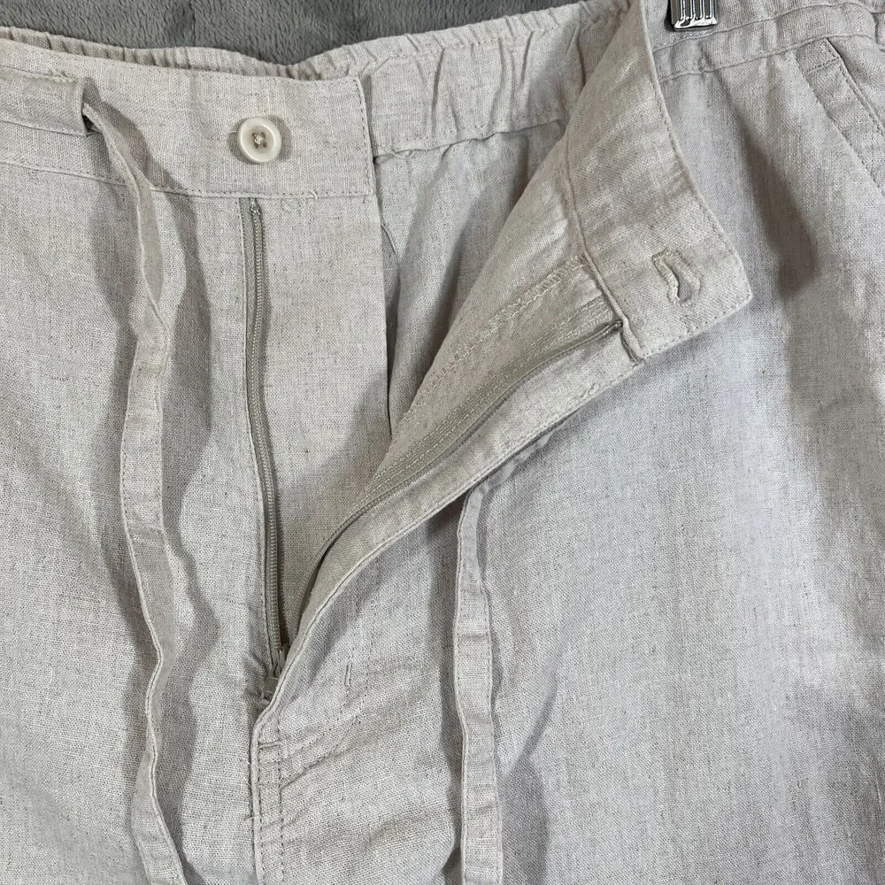 Cubavera Pants Men 2XB/32 Oatmeal Linen Blend Drawstring Elastic Straight Zip